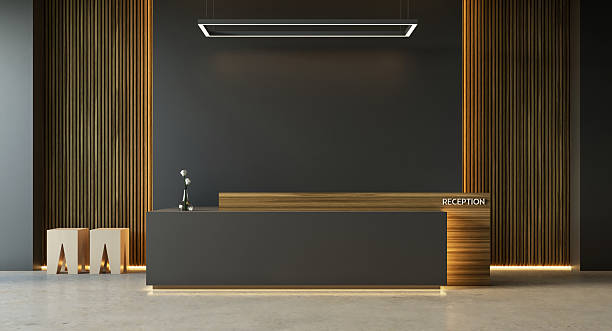 Black Modern reception desk interior - 3D Rendering stock photo