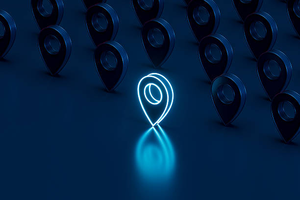 istock Glowing Map Pin on Dark Background, Travel Concept 2206721522