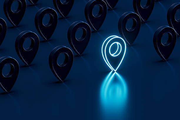 istock Glowing Map Pin on Dark Background, Travel Concept 2206721609