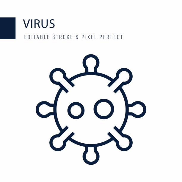 ilustraciones, imágenes clip art, dibujos animados e iconos de stock de icono de línea de virus. icono vectorial de trazo editable. - virus