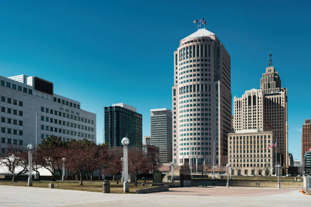 Downtown Detroit, Michigan, USA on a sunny day.