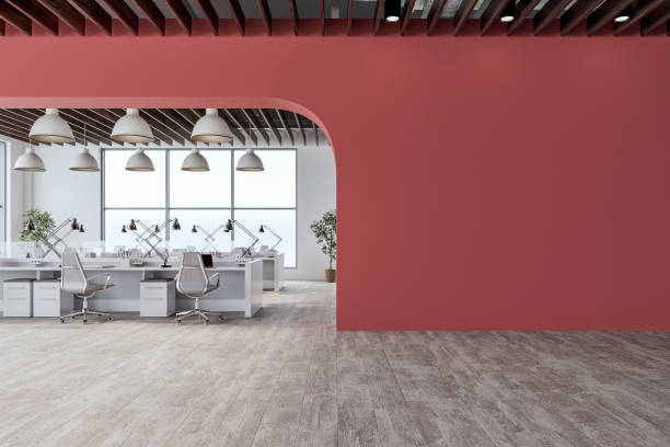 Interior design. Computer Generated Image Of Office. Architectural Visualizartion, 3D Render. Stock Phote