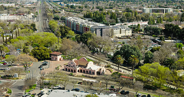 istock High Angle Aerial View of Train Station in Davis, CA 2206745262