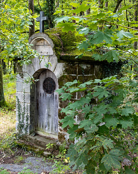 istock Stone building - an old tomb in the forest, northern Bohemia. 2206746310