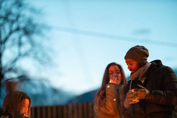 Family time around fire