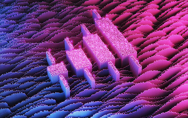 istock Futuristic Abstract Financial Bar Graph on Abstract Blue Pink Digital Background 2206754392