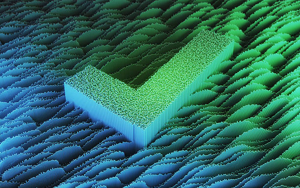 istock Futuristic Abstract Check Mark Icon on Abstract Blue Green Digital Background 2206754397