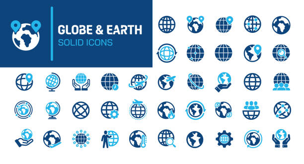 ilustrações de stock, clip art, desenhos animados e ícones de globe & earth glyph solid icons. containing earth, world map, network solid icons collection. vector illustration. perfect pixel on clean white background - mapa do mundo