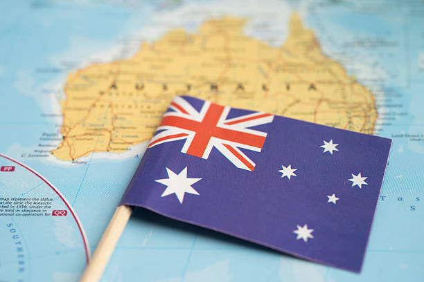 istock Bangkok, Thailand December 7, 2023, Australia flag on world map. 2206779086