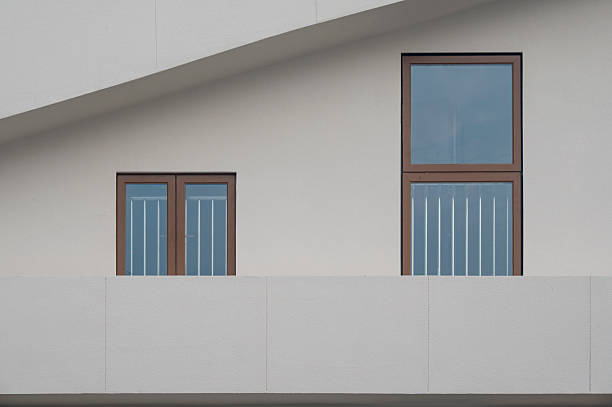 Architectural details of modern apartment building. Black and white