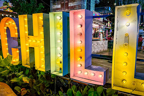 3d render of a retro billboard or blank board with glowing light bulbs