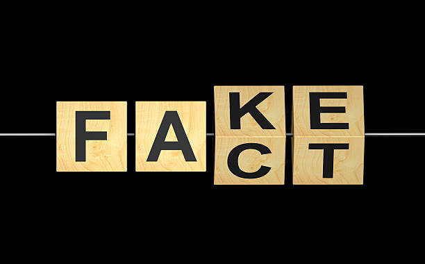 istock Wooden block cube flipping FAKE to FACT 2206781601