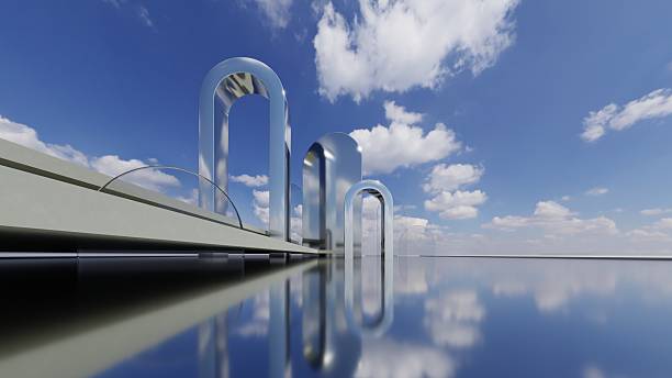 istock 3d illustration of abstract minimal architecture background, geometric architectural with chrome or metallic arch design 2206784857