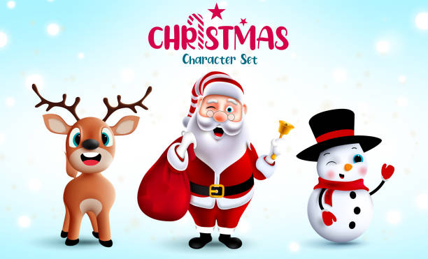 istock Christmas characters vector set. Santa Claus, reindeer and snowman 3d Christmas character 2206785198