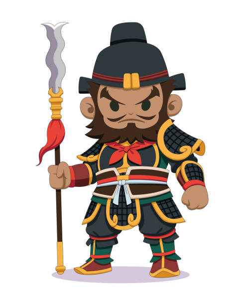 Cute style Chinese warlord Zhang Fei cartoon illustration Cute style Chinese warlord Zhang Fei of the Three Kingdoms cartoon illustration cartoon of the famous chinese warriors stock illustrations