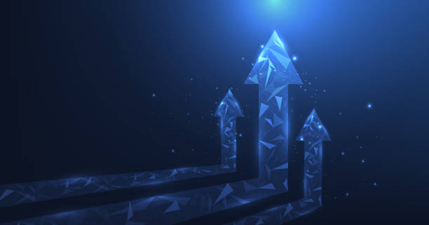 istock Growth business on successful with arrow up digital on dark blue background. 2206792034