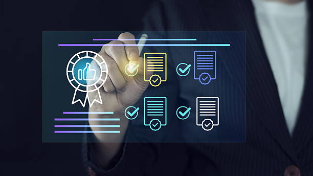 istock Top service and best satisfaction from customers, Certificate checklist online concept, Using businessman mark on digital check sheet, Assessment for the certificate 2206793331