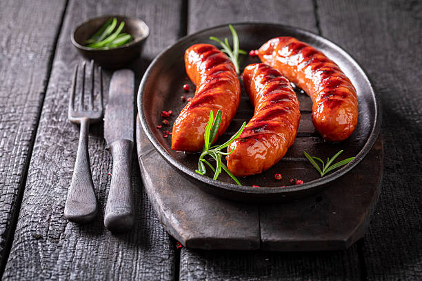 istock Hot roasted sausage as healthy summer appetizer. 2206793410
