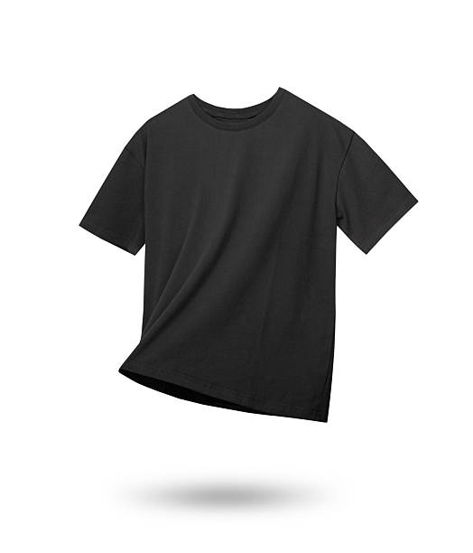 istock Black t-shirt isolated on white with shadow. Men's black tshirt cutout.Flying object. 2206794205