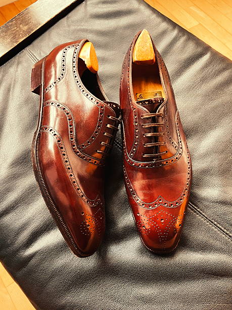 istock Premium Brown British Bespoke Faux Winptip with shoetrees 2206797428