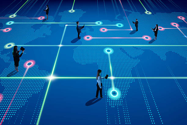 istock Business people connected across digital world map, symbolizing innovation, global network, seamless communication. Composite image 2206797722