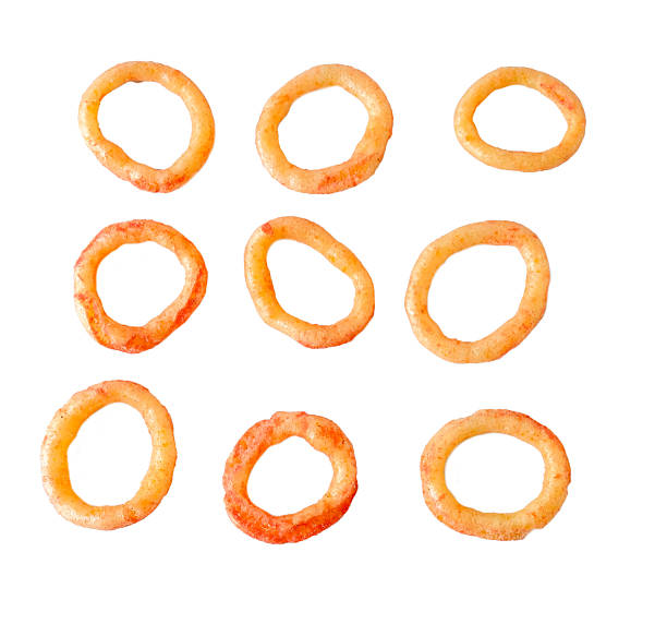 istock Fried onion rings ,crispy snack  tomato flavour on white background. 2206815452