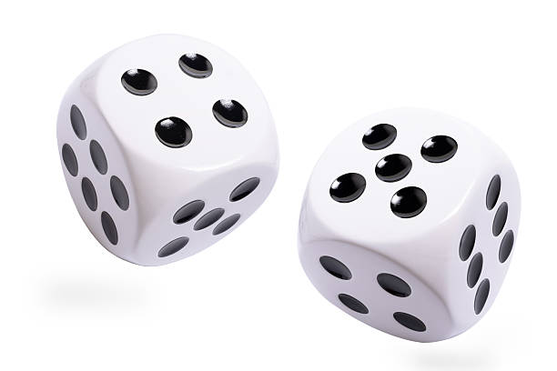 istock Isolated large white dice with black dots on white background, template of  dice, gambling addiction or table game concept 2206824115