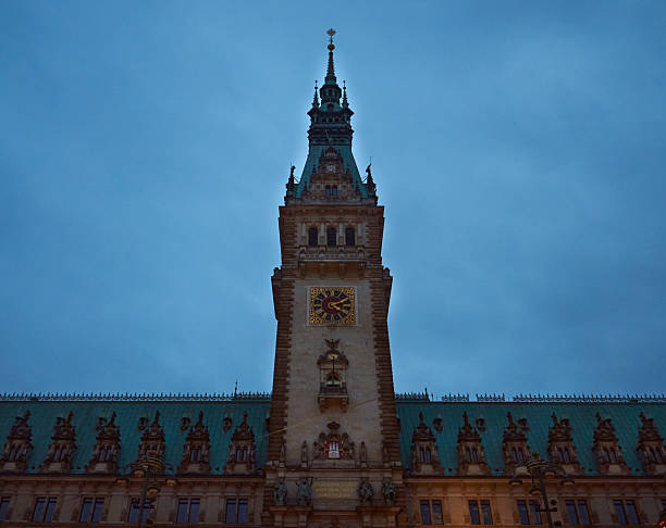 Hamburg, Germany - 12.06.2015 The magnificent Hamburg City Hall shines at night, showcasing its stunning architecture and elegance