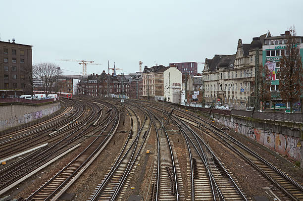 railroad track background, toned in blue