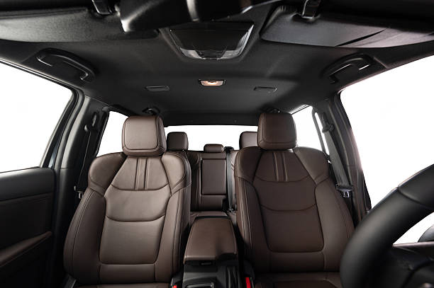 Front brown leather car seats Front brown leather car seats interior with white isolated windows Haval H9 SUV stock pictures, royalty-free photos & images
