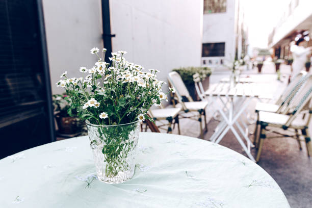 Rows of tables at outdoor cafe