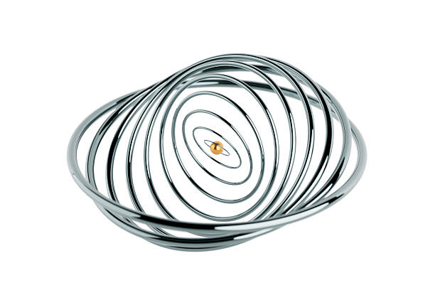 istock Flying Golden Sphere with Chrome rings Spiral as Abstract Planet Concept. 3d Rendering 2206829200