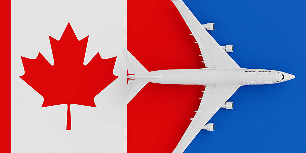 istock White Jet Passenger's Airplane with Canadian Flag. 3d Rendering 2206830028