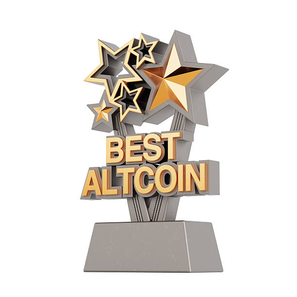 istock Golden Best Altcoin Business Award Trophy. 3d Rendering 2206830033
