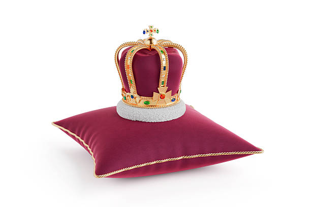 istock The Royal Coronation Golden Crown with Diamonds with Red Pillow. 3d Rendering 2206830041