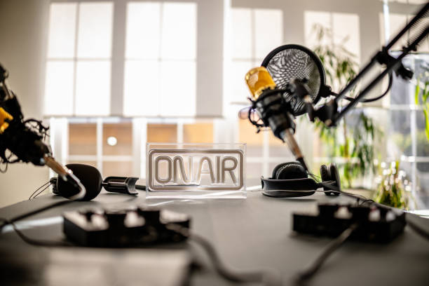 istock Podcast studio with professional equipment and joyful atmosphere for lively discussions and interviews 2206834813