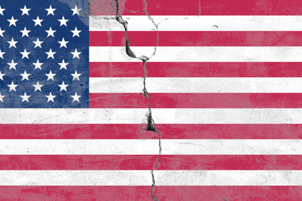 istock Cracked USA flag symbolizing internal division 2206836488