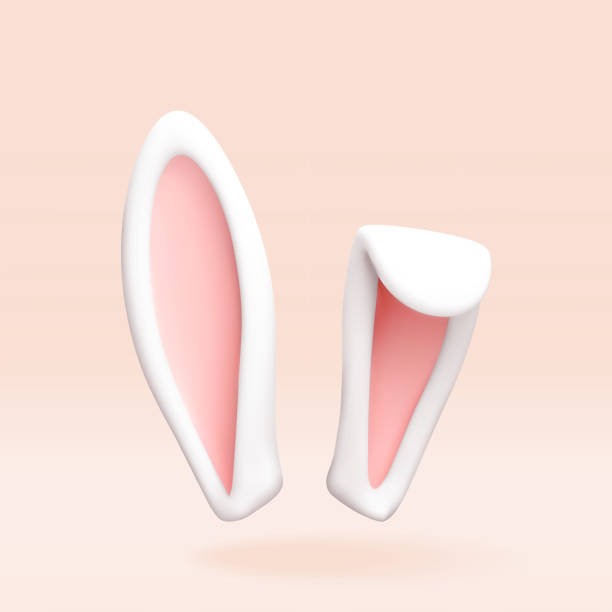 3D rabbit easter ears isolated on pink. 3D rabbit easter ears isolated on pink. Render bunny white ear with pink inner part. Easter holiday decor element. Vector illustration funny ear stock illustrations