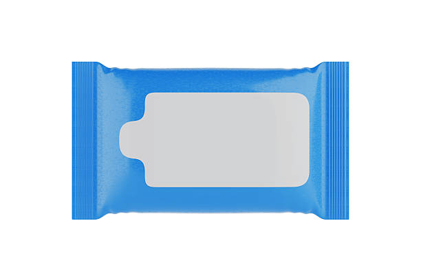 istock Wet Wipes Flow Blue Package Mockup with Blank Sticker for Your Design. 3d Rendering 2206842596
