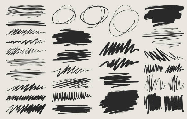 Hand Drawn Design Elements Set of scribbles and doodles. Underline stroke marker felt pen scribbles doodle line collection. Hand drawn design elements. scribble stock illustrations