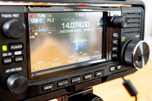 Close-up of an amateur radio transceiver used for ham radio communications and also emergency communications. stock photo