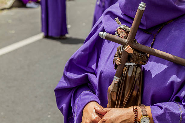 istock Holy week in Quito, Ecuador - Jesus del Gran Poder Procession - Cucuruchos carrying statue of Jesus Christ during Holy Week procession in Quito 2206870664
