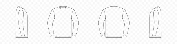 Sports long sleeve tshirt front and side back view. Outline shirt unisex pattern for everyday wear and sports