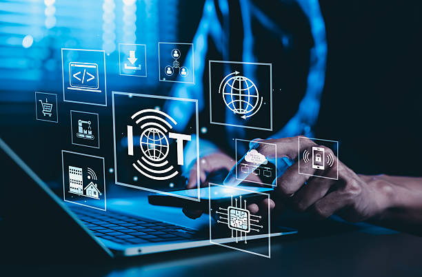 istock IOT Smart Technology. Internet of Things concept. Man interacts with smart technology on mobile device, featuring IoT icons representing connectivity, automation, security, digital infrastructure, 2206879579