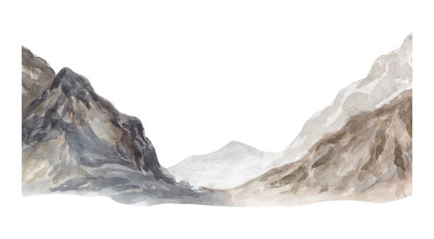 istock Grey mountains watercolor illustration, landscape bottom, isolated on a white background 2206880741