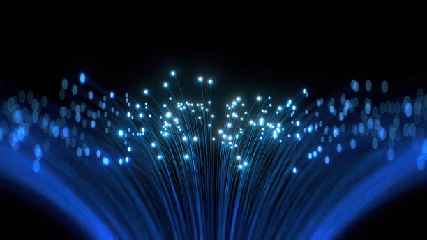 Blue glowing fiber optic cables showcasing modern data transmission