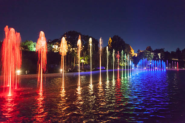 istock Warsaw Downtown Dancing Colorful Fountain 2206883915