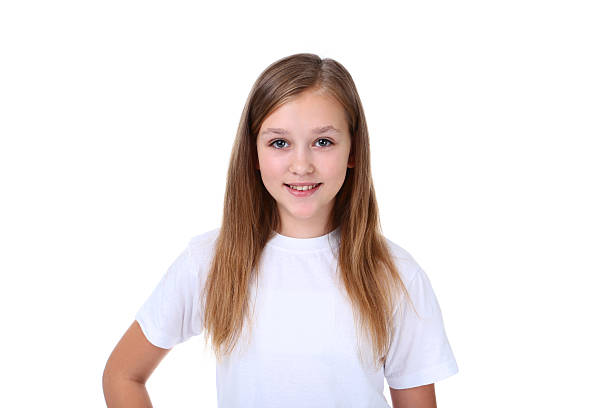 Cute young girl on white background