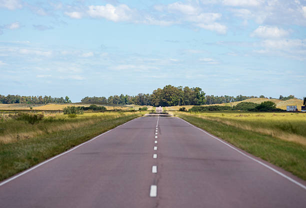 Lane of the Ruta 3 highway in the section where it crosses the Argentine pampas in the Province of Buenos Aires