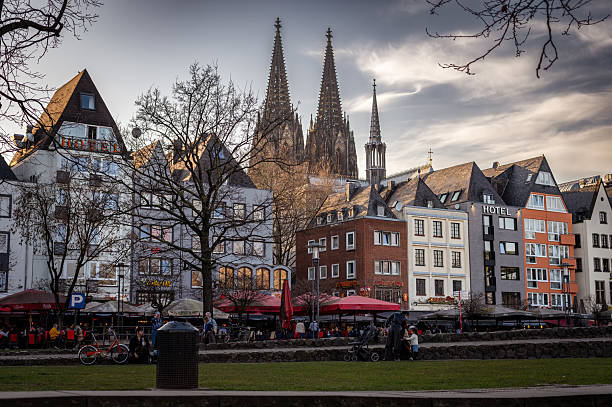 Cologne, Germany - March 7 2025: city skyline in summer along the Rhine river, north Rhine-Westphalia, Germany.